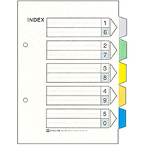 ｶﾗｰｲﾝﾃﾞｯｸｽ A5ﾀﾃ 2穴 5色5山+扉紙 1ﾊﾟｯｸ(10組)画像
