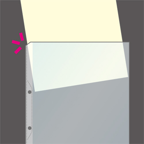 A4リフィル(ワイドオープンポケット)　2穴　中厚口(中紙あり)0.06mm　1パック(20枚) 透明なポケットが広がる薄いパッケージの側面