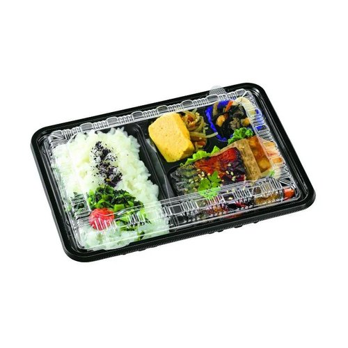 弁当容器 CK-1-1 黒セット(OPS) エフピコチューパ 透明な蓋が付いた黒い弁当容器が並んでいる様子