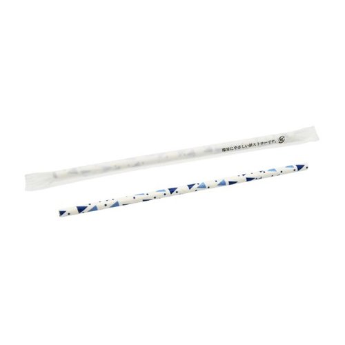 国産 紙ストロー 青柄 6φ×196mm パックスタイル画像