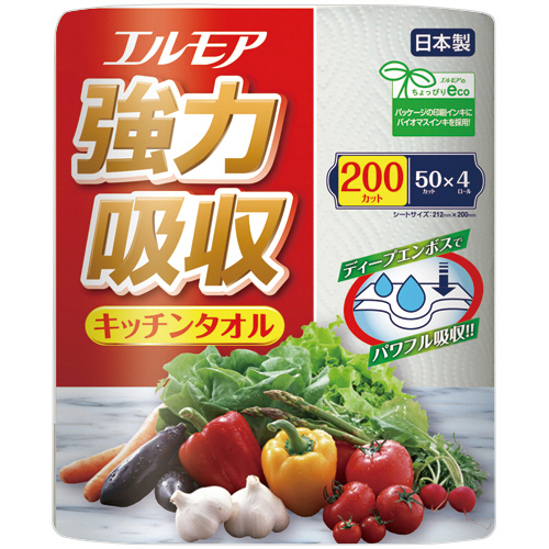 ｴﾙﾓｱ 強力吸収ｷｯﾁﾝﾀｵﾙ 2枚重ね×50ｶｯﾄ 1ﾊﾟｯｸ(4ﾛｰﾙ)画像