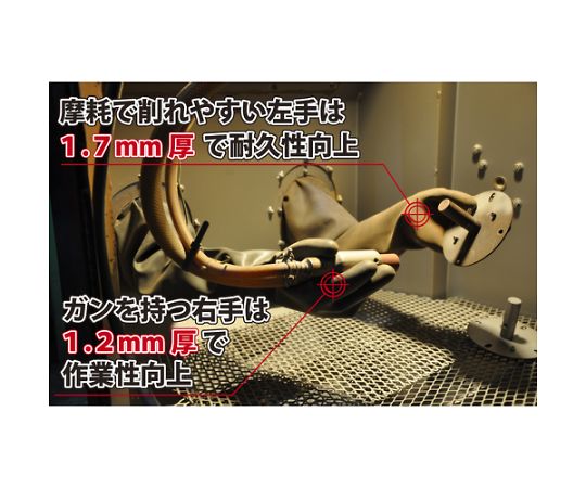 ブラスト用手袋 ブラスト用手袋フランジ付 右手 フランジが付いた右手用の手袋が横向きで見える状態