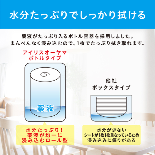 ＩＲＩＳ ２８８６５４ 除菌ができるウエットティッシュ 詰め替え用 ノンアルコールタイプ １００枚 正面よりやや斜めに置かれた白地に緑のアクセントが入ったソフトパックで、中央の開閉フラップが見える状態