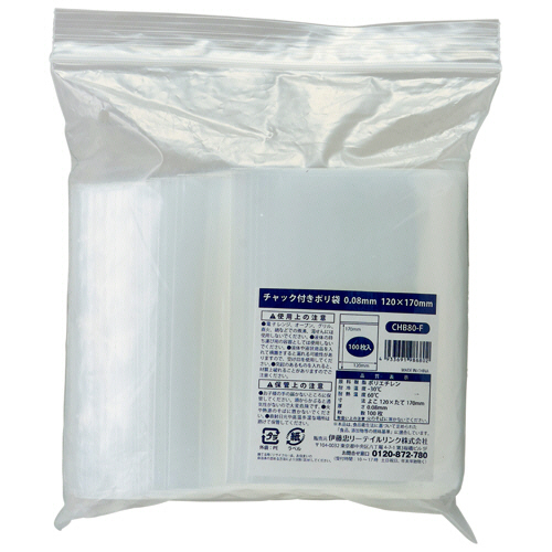 ﾁｬｯｸ付ﾎﾟﾘ袋 0.08×120×170mm 1ﾊﾟｯｸ(100枚)画像
