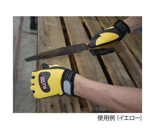 合成皮革手袋　PUライナーアルファ　レッド　S 手のひら部分が強調された状態で、鮮やかなレッドの手袋が前面に見える