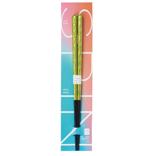 箸 23cm スピンドル 木製 グリーン×イエロー画像