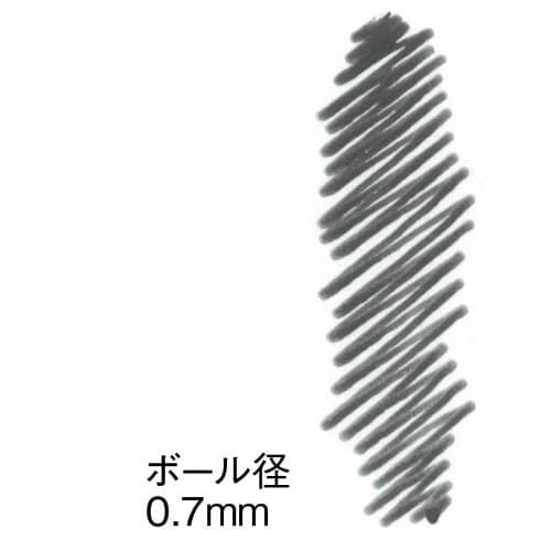 フリクションボールノック 0.7mm 黒 上部から撮影された透明なボディのペン、ノック部が見える状態