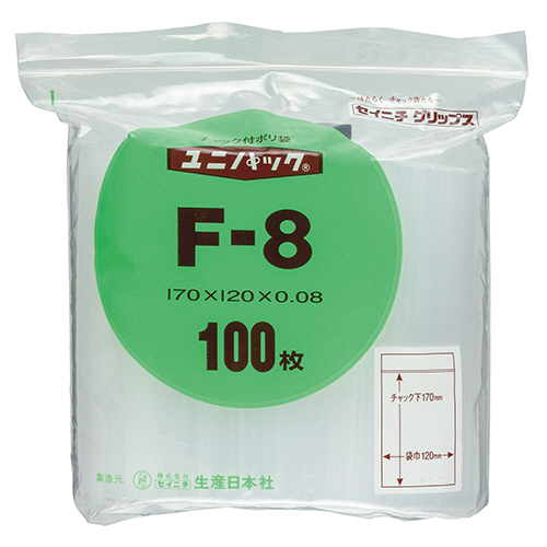 ﾕﾆﾊﾟｯｸ ﾁｬｯｸ付 ﾎﾟﾘｴﾁﾚﾝ ﾖｺ120×ﾀﾃ170×厚み0.08mm 1ﾊﾟｯｸ(100枚)画像
