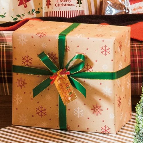 クラシカルクリスマス 包装紙-1(50枚) ヘッズ 包装紙の表面にデザインされたクラシカルなクリスマスモチーフが鮮やかに映える状態