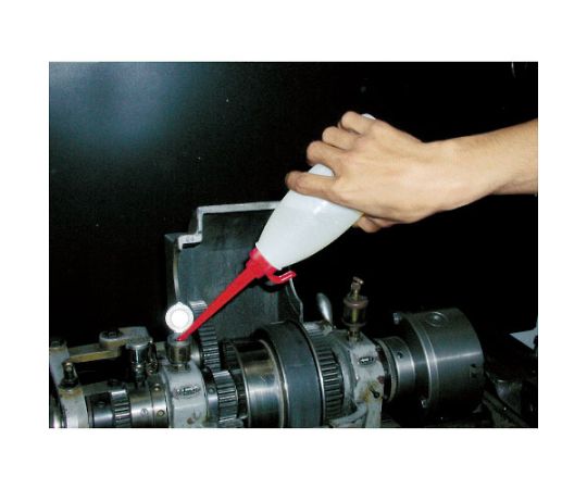ジェットオイラーベビー型中レッド 赤と白のデザインが施された商品が正面から見える状態。