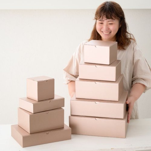 ギフト箱 無地シャンパンピンクギフトボックス-2(10枚) ヘッズ 淡いシャンパンピンクの無地ボックスが整然と並んでいる様子