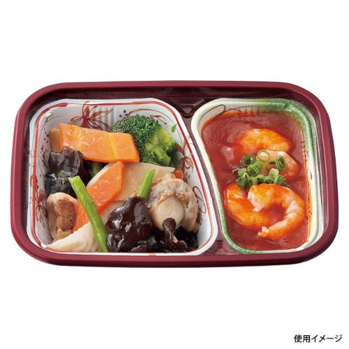 弁当容器 T-18-14-B 本体 春日 アヅミ産業 [ケース販売] 白い弁当容器が横向きに並べられ、中心に仕切りが見える状態