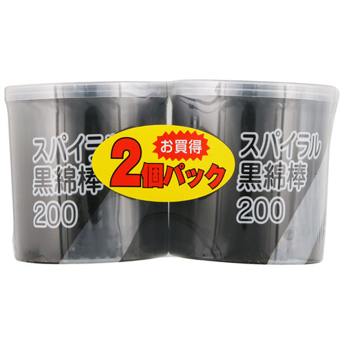 ｽﾊﾟｲﾗﾙ黒綿棒 ｹｰｽ入 1ﾊﾟｯｸ(400本:200本×2個)画像