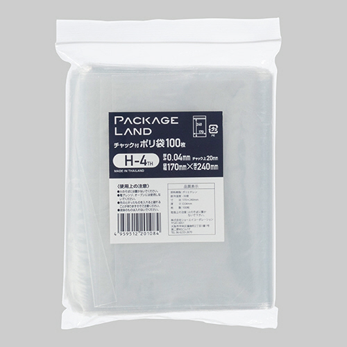 ﾁｬｯｸ付ﾎﾟﾘ袋 ﾖｺ170×ﾀﾃ240×厚み0.04mm 1ﾊﾟｯｸ(100枚)画像