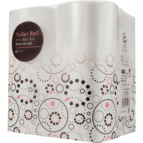 ﾘｻｲｸﾙﾄｲﾚｯﾄﾍﾟｰﾊﾟｰ ﾀﾞﾌﾞﾙ 芯あり 45m 1ｹｰｽ(96ﾛｰﾙ:8ﾛｰﾙ×12ﾊﾟｯｸ)画像