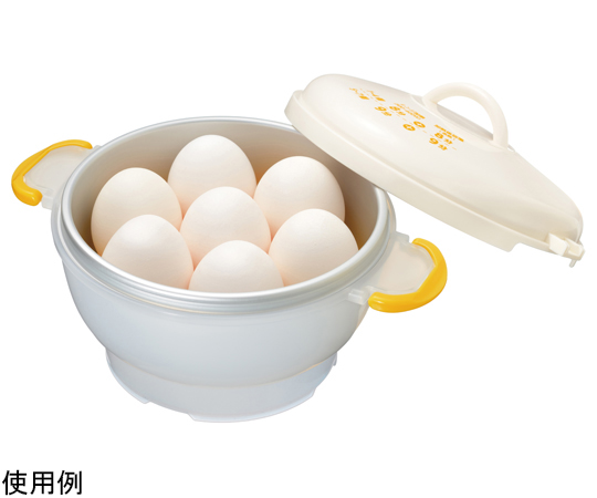 キッチンアシスト レンジでゆでたまご パッケージが上から見える状態で、取っ手と透明な蓋が特徴的。