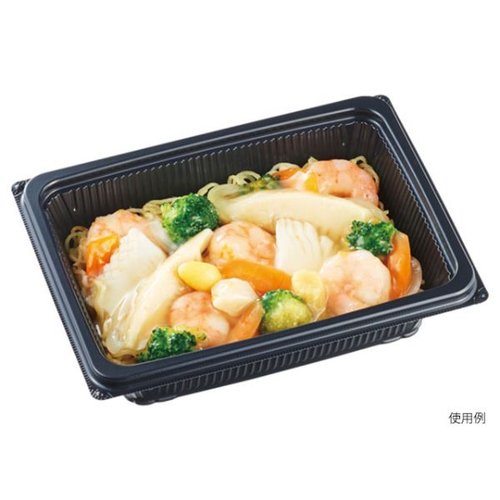 麺容器 DLV角19-14(47)MSD 黒 エフピコ 真上から捉えた黒い容器が並んでいる様子