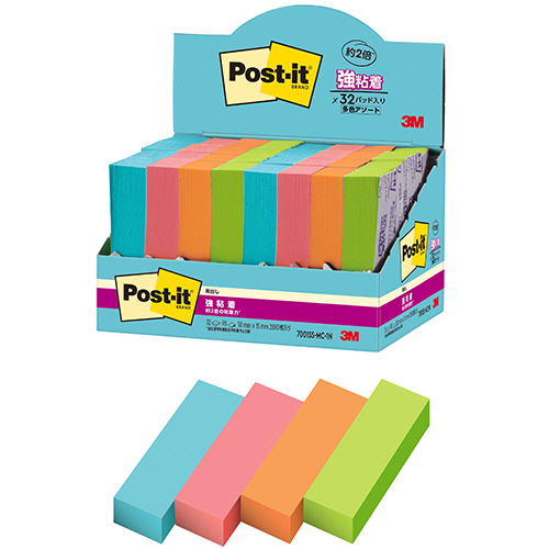 ﾎﾟｽﾄ･ｲｯﾄ 強粘着見出し ﾏﾙﾁｶﾗｰ1 50×15mm 4色 1ﾊﾟｯｸ(32冊)画像