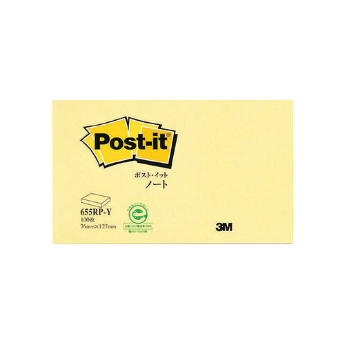 ﾎﾟｽﾄ･ｲｯﾄ ﾉｰﾄ 再生紙ｽﾀﾝﾀﾞｰﾄﾞｶﾗｰ 75×127mm ｲｴﾛｰ 1冊画像