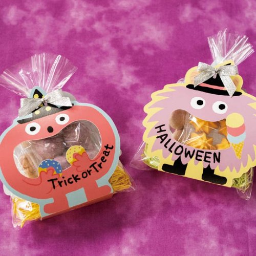 ハロウィンカバーバッグセット-3(10枚) ヘッズ カラフルなカバーバッグが並んでいる様子