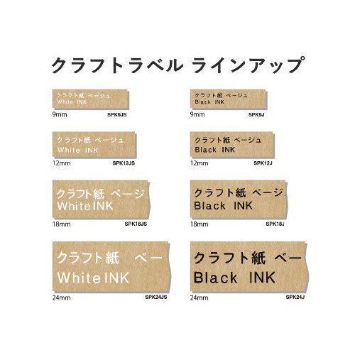 テプラPROテ-プ　クラフト/白　18mm幅　5m パッケージの上面とラベルが見える状態