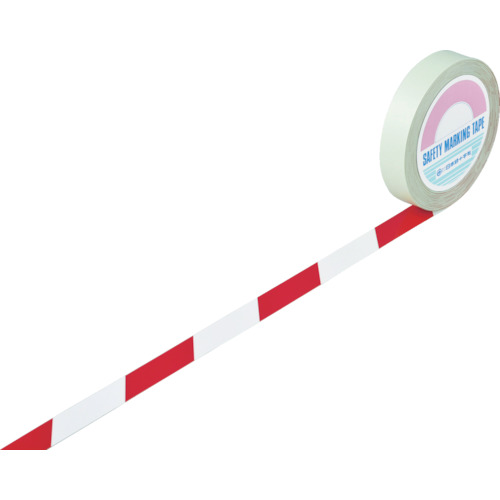 ｶﾞｰﾄﾞﾃｰﾌﾟ(ﾗｲﾝﾃｰﾌﾟ) 白/赤(ﾄﾗ柄) 25mm幅×20m 1巻画像