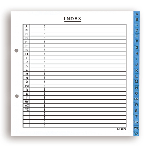 ﾌｧｲﾙ用ｲﾝﾃﾞｯｸｽ ABC見出し 縦221×横215(+12)mm 2穴 22枚組 1組