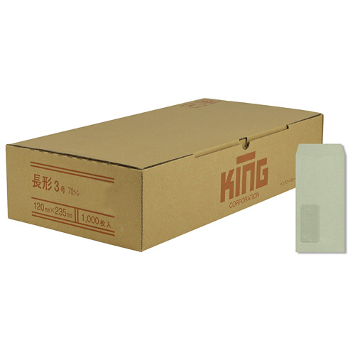 窓明No.14 長3 口のり無 70g 〒枠無 ｾﾝﾀｰ貼 ｸﾞﾚｰ 1ｹｰｽ(1000枚)画像