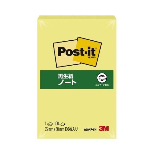 ポストイット　再生紙ノート７５×５０　イエロー１冊画像