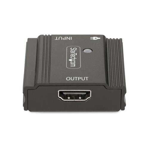 HDMI　2.1リピーター　8K60Hz・4K144Hz　10m/4K60Hz　25m　ブラック　1個 製品のパッケージが正面から見える状態、黒い色合いで高解像度を示唆するデザイン。