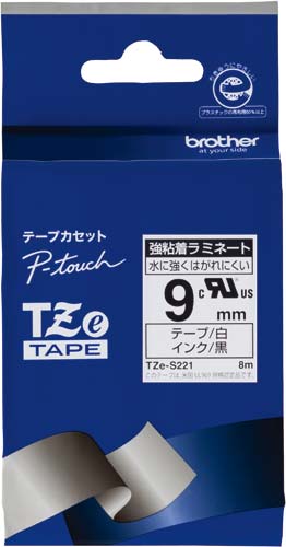 ピータッチＴＺｅテープ　白強粘着　黒文字　９ｍｍ幅