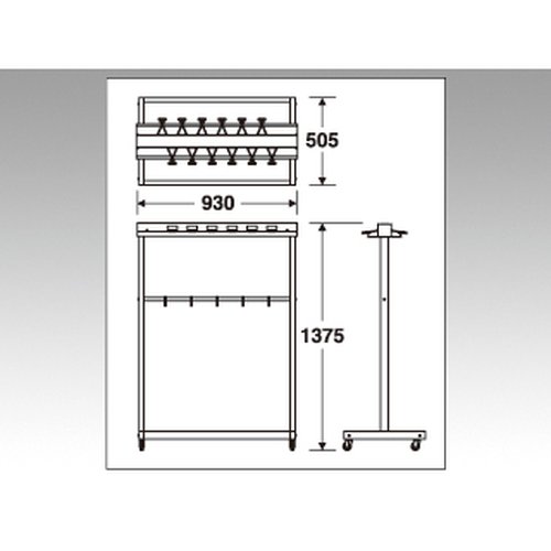 清掃用具 モップハンガ-RC型(12本掛) テラモト 上部から見た12本掛けのモップ収納具、取り付け用の穴が確認できる状態。