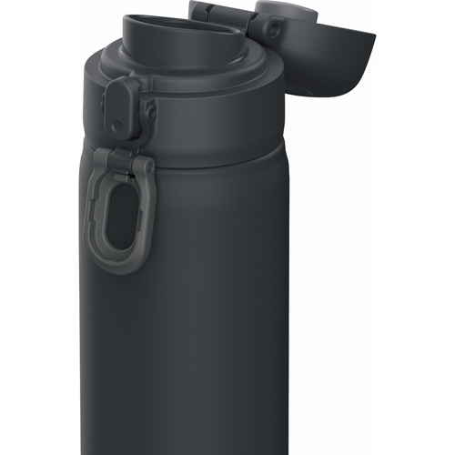 水筒　500ml　ステンレス　ワンタッチ　保温　保冷　チャコールグレー シンプルなワンタッチのフタが開いた状態で、中身が見える角度