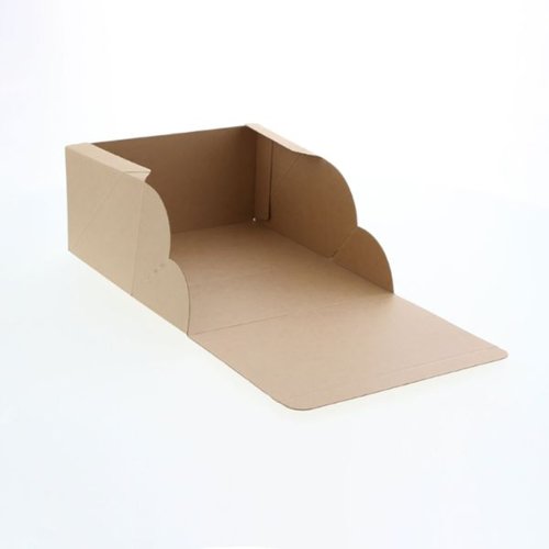 テイクアウトボックス ネオクラフト ケーキBOX 12×18 バラ HEIKO（シモジマ） 白色のボックスが側面から見える状態、上部がしっかりと閉じられている様子。