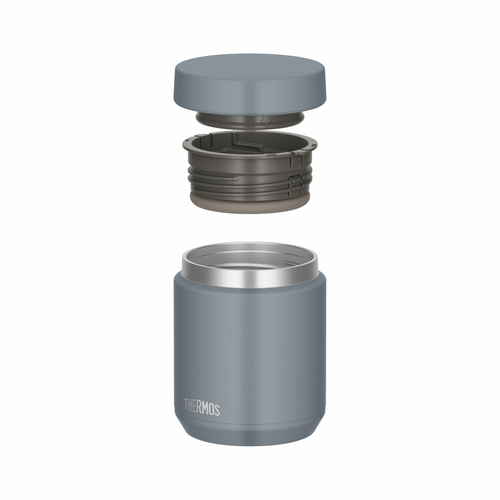 サーモス　真空断熱スープジャー　400ml　グレーグリーン フタが開いた状態でスープが入った容器の様子