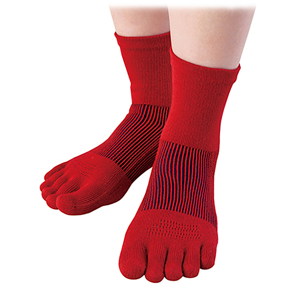 3Dエアメッシュソックス（5本指ソックス）　ミドル丈　赤