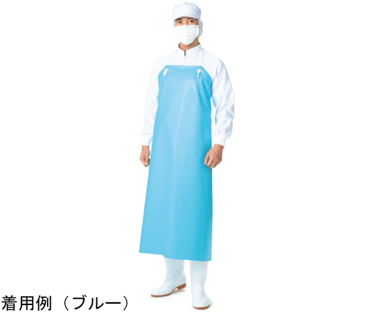 エプロン丈長　白　フリー 全体が見える正面からの撮影で、フラットなデザインの長いエプロンが広がっている様子。