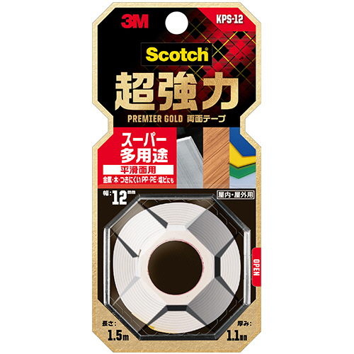 ｽｺｯﾁ 超強力両面ﾃｰﾌﾟ ﾌﾟﾚﾐｱｺﾞｰﾙﾄﾞ (ｽｰﾊﾟｰ多用途) 12mm×1.5m 1巻画像