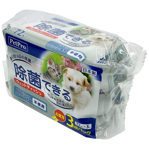 PetPro 除菌できるｳｪｯﾄﾃｨｯｼｭ 1ﾊﾟｯｸ(216枚:72枚×3個)画像