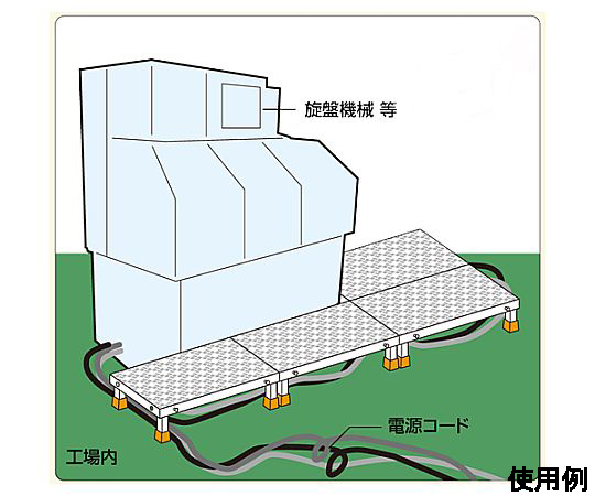 497x349mm/100mm 低床作業台(縦横連結式) 低床作業台が横から見える状態で、連結のための接続部が確認できる様子。