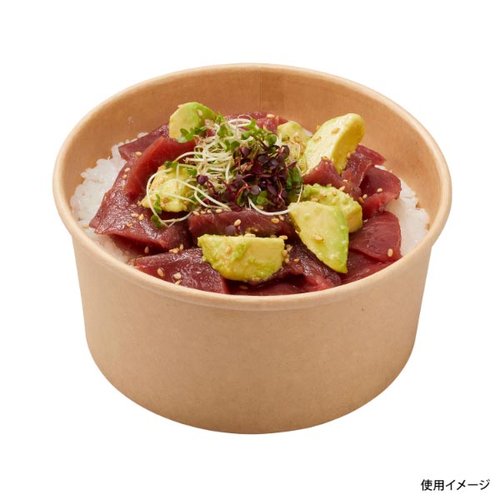 どんぶり容器 クラフト カップ 1000ml 本体 パックスタイル 透明のカップが斜め上から見える状態、底が広く安定感がある。