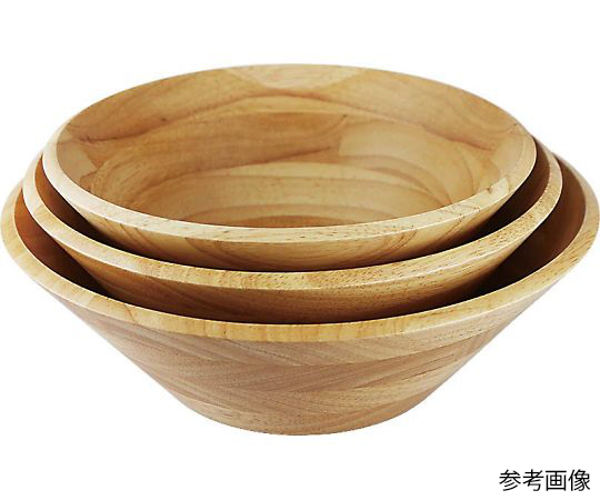 サラダボウル　ナチュラル　φ20.3×8.3cm 自然な木目のテクスチャが特徴の浅いボウルが横向きに撮影されている状態