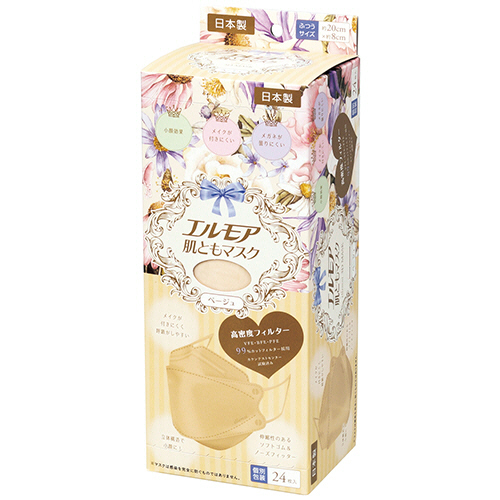 ｴﾙﾓｱ 肌ともﾏｽｸ Flower 3D ﾍﾞｰｼﾞｭ (個別包装) 1箱(24枚)画像