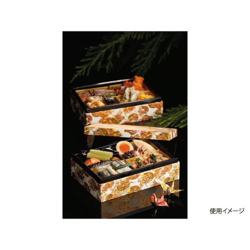 重箱・おせち容器 琴膳シリーズ 友禅No.3636 2段組 瑞光明 重箱の二段が美しく重ねられ、友禅模様が全体に施された様子
