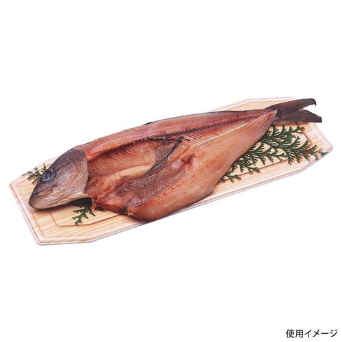 鮮魚トレー 手板-角40 檜葉 エフピコ 木製トレーが正面から見える状態、温かみのある色合いが特徴的。