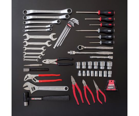 整備用工具セット ツールセット（メンテナンス用） レッド 間口433×奥行220×高さ240mm 工具が整然と配置された赤い収納ボックスの上面