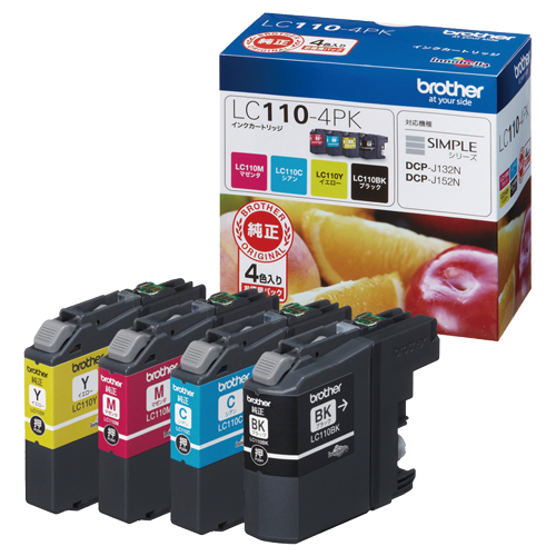 ｲﾝｸｶｰﾄﾘｯｼﾞ お徳用 4色 LC110-4PK 1箱(4個:各色1個)画像