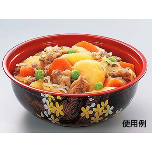 どんぶり容器 カール155 花吹雪本体 シーピー化成 色鮮やい花吹雪模様が施された容器の側面が見える状態