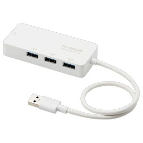 USB-A　1Gbps有線LANアダプター　USBハブ付　ホワイト　RoHS指令準拠(10物質)　1個