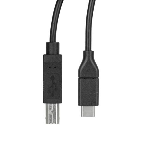 USB2.0　プリンターケーブル　Type　B(オス)-Type　C(オス)　0.5m　ブラック　1本 ケーブルの先端が拡大され、コネクタ部分が鮮明に見える状態